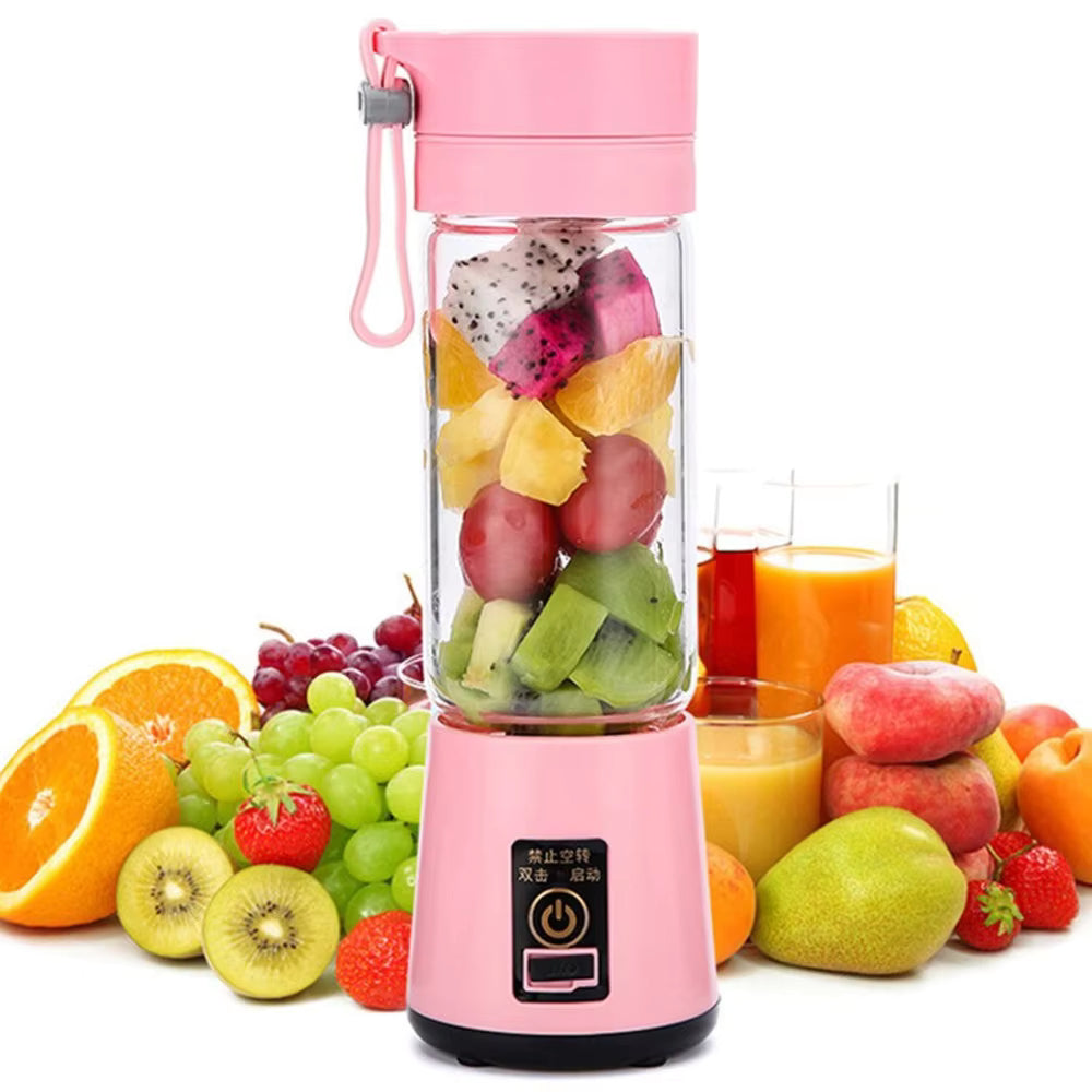 Portable USB Rechargeable Mini Juicer – 6 Blade Stainless Steel, 380 ml Travel Blender