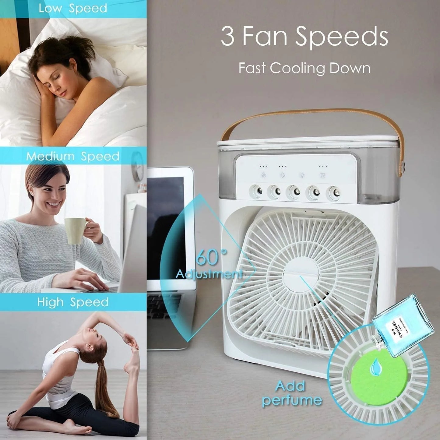 Mini Portable Air Cooler & Humidifier β USB Powered, 3-Speed Fan