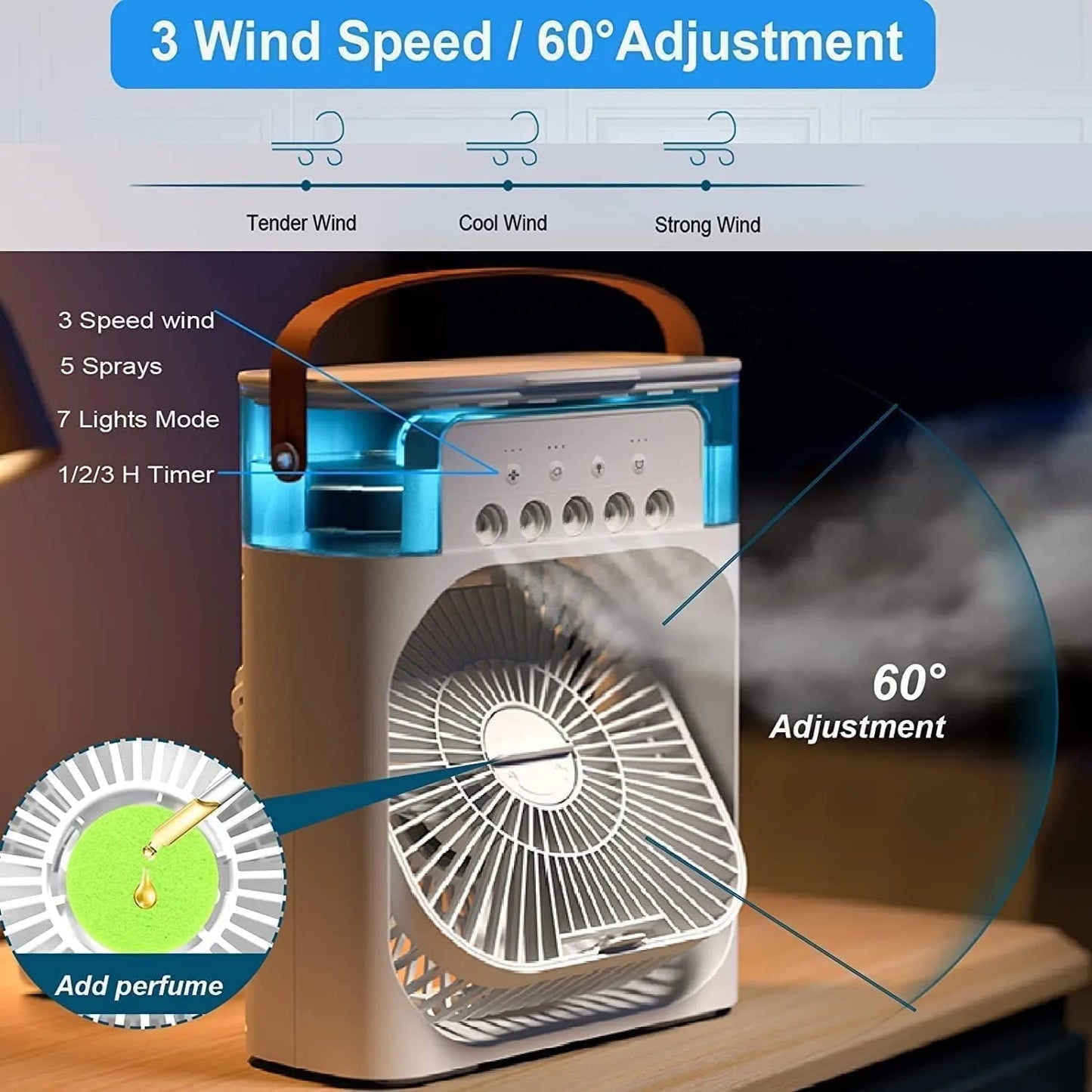 Mini Portable Air Cooler & Humidifier β USB Powered, 3-Speed Fan
